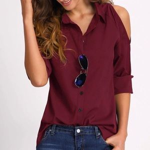 Wine Open Shoulder Blouse